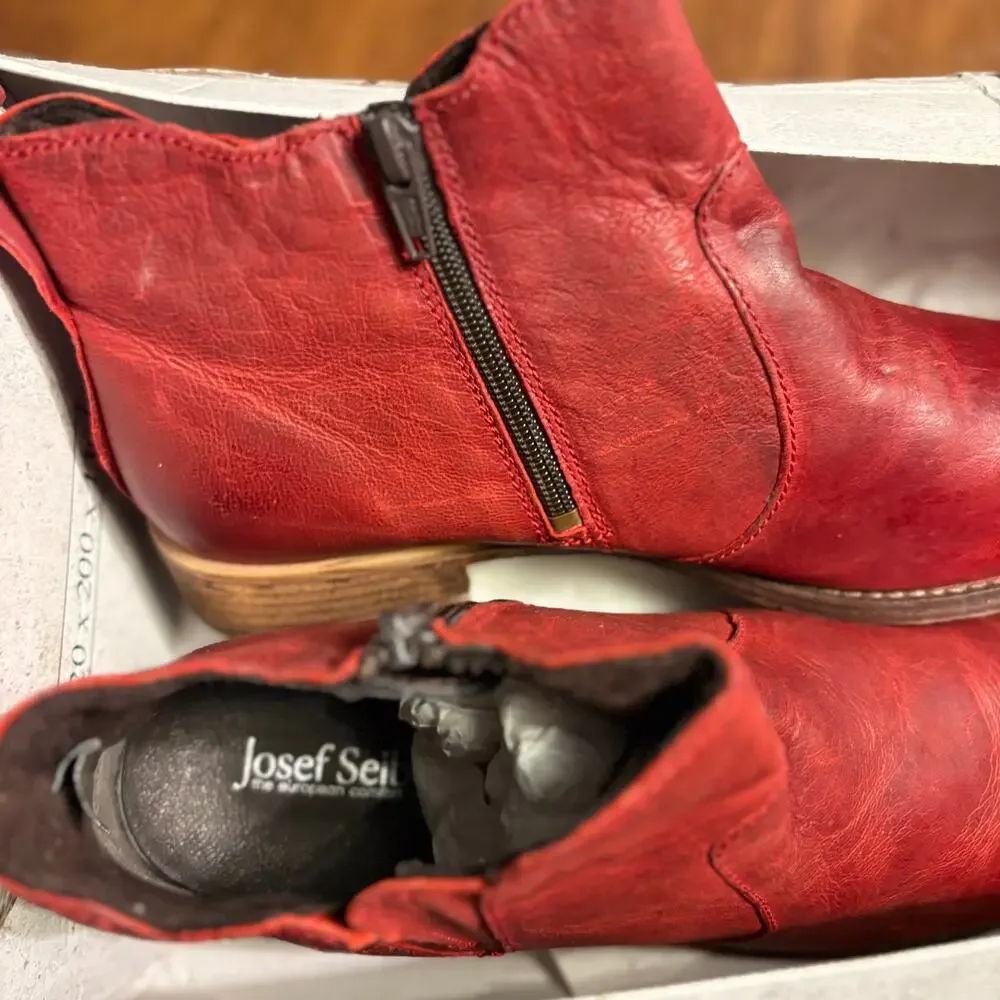 Josef Seibel Sienna 45 Boots 9.5 US 40 EU NWT Red Leather Ankle Booties Comfort